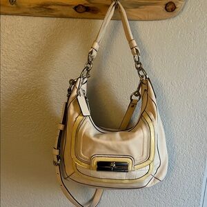 Coach Kristin Spectator Ivory Leather Pale Yellow Accents Silver-Tone Hardware